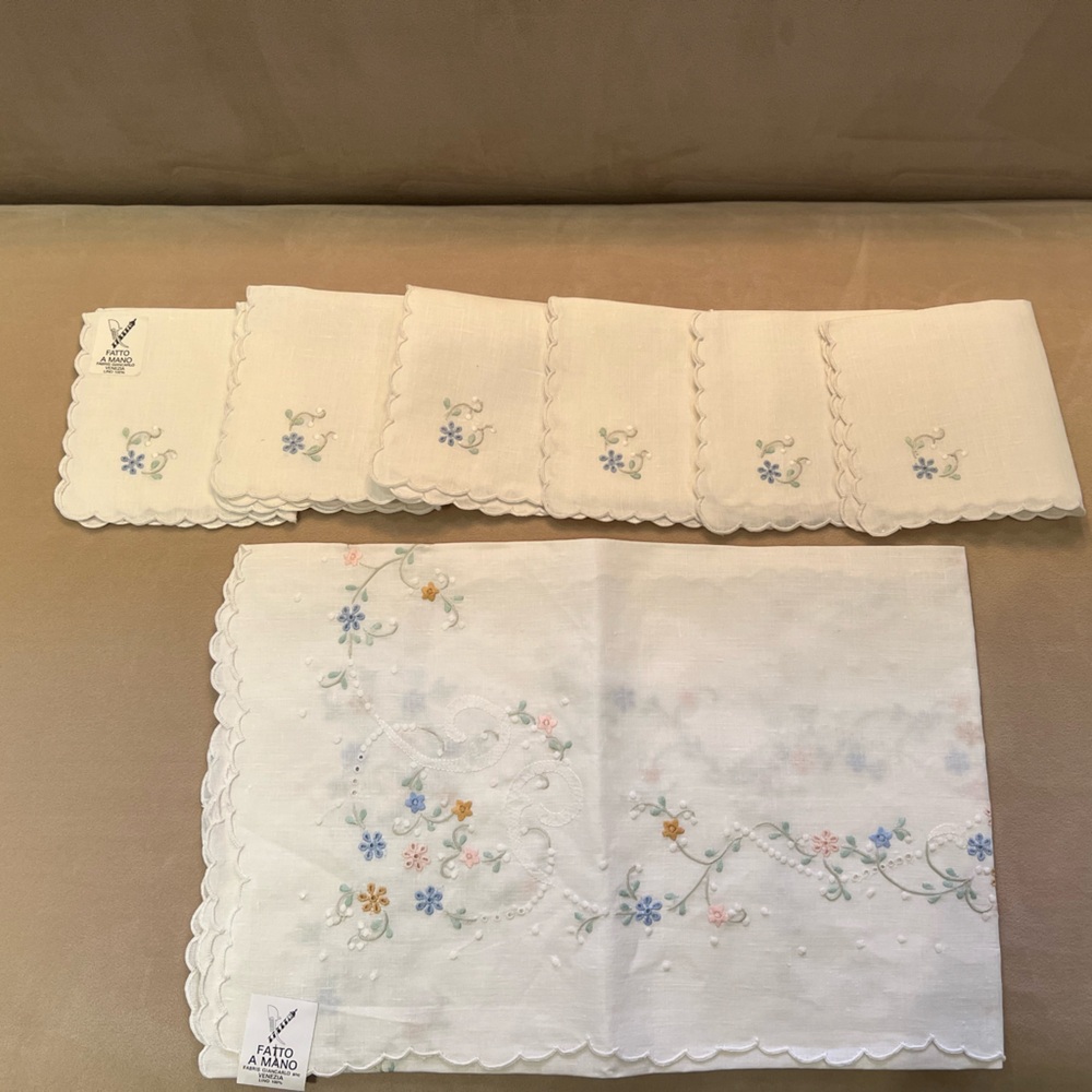 New Italian embroidered handkerchiefs and larger for accent table